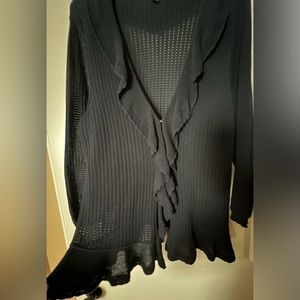 Chaps Navy Women’s XL Ruffled Open Front‎ w 3 clasps *lightweight* Cardigan